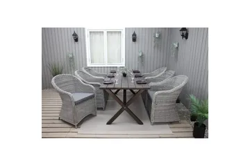 Utendørs møbelgruppe 190 cm Bord & 6 Belize grå stoler Brun - Brun - Hagemøbler & utemiljø - Hagegruppe - Spisegrupper hage