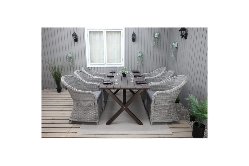 Utendørs møbelgruppe 190 cm Bord & 6 Belize grå stoler Brun - Brun - Hagemøbler & utemiljø - Hagegruppe - Spisegrupper hage