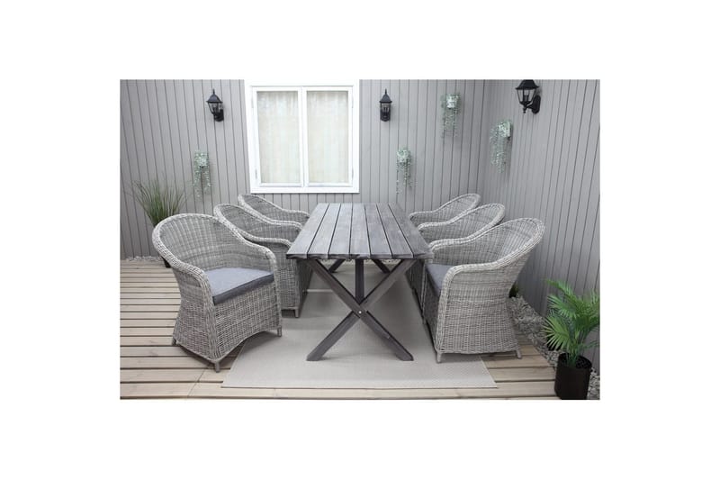 Utendørs møbelgruppe 190 cm Bord & 6 Belize grå stoler Grå - Grå - Hagemøbler & utemiljø - Hagegruppe - Spisegrupper hage