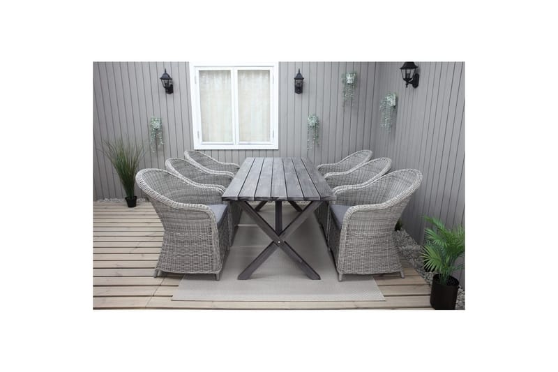 Utendørs møbelgruppe 190 cm Bord & 6 Belize grå stoler Grå - Grå - Hagemøbler & utemiljø - Hagegruppe - Spisegrupper hage