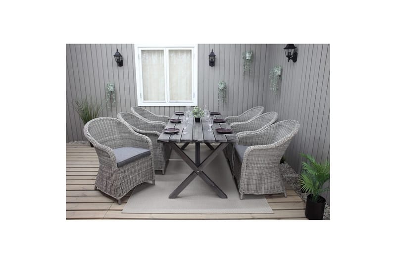 Utendørs møbelgruppe 190 cm Bord & 6 Belize grå stoler Grå - Grå - Hagemøbler & utemiljø - Hagegruppe - Spisegrupper hage