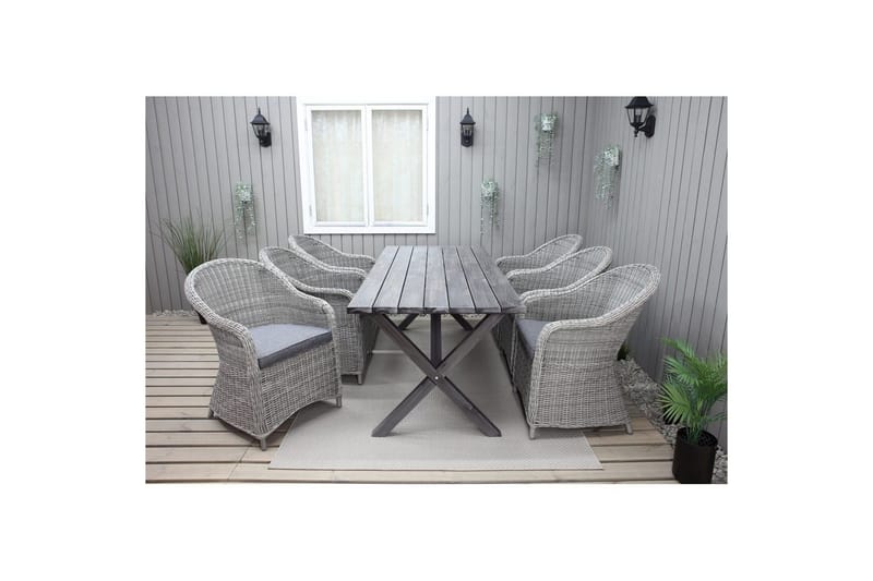 Utendørs møbelgruppe 190 cm Bord & 6 Belize grå stoler Grå - Grå - Hagemøbler & utemiljø - Hagegruppe - Spisegrupper hage
