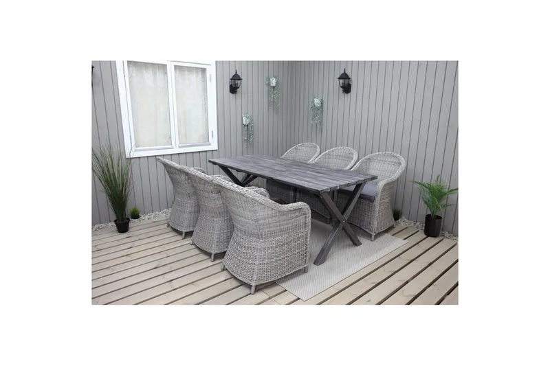Utendørs møbelgruppe 190 cm Bord & 6 Belize grå stoler Grå - Grå - Hagemøbler & utemiljø - Hagegruppe - Spisegrupper hage