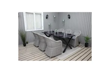 Utendørs møbelgruppe 190 cm Bord & 6 Belize grå stoler Svart - Svart - Hagemøbler & utemiljø - Hagegruppe - Spisegrupper hage