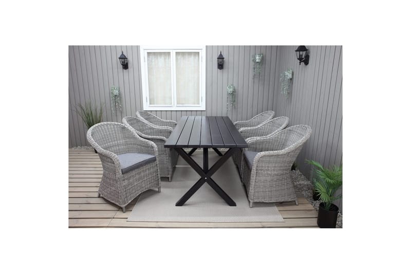 Utendørs møbelgruppe 190 cm Bord & 6 Belize grå stoler Svart - Svart - Hagemøbler & utemiljø - Hagegruppe - Spisegrupper hage