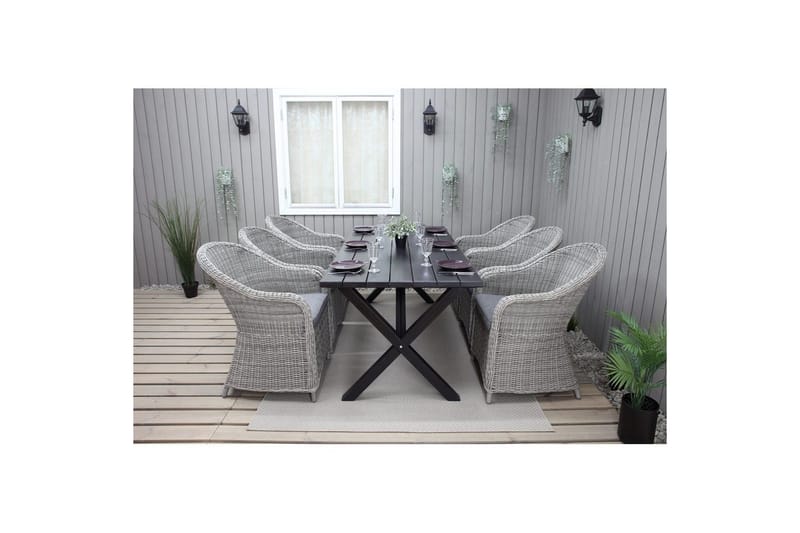 Utendørs møbelgruppe 190 cm Bord & 6 Belize grå stoler Svart - Svart - Hagemøbler & utemiljø - Hagegruppe - Spisegrupper hage
