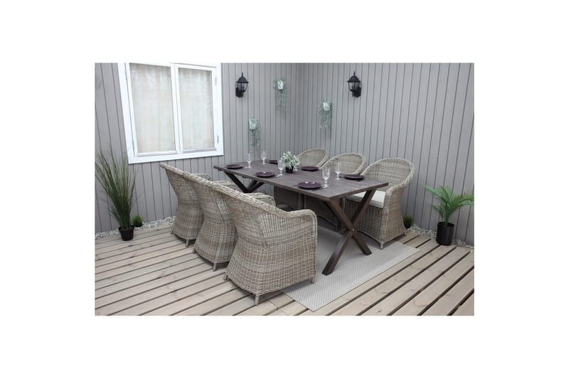 Utendørs møbelgruppe 190 cm Bord & 6 Belize naturlige stoler Brun - Brun - Hagemøbler & utemiljø - Hagegruppe - Spisegrupper hage