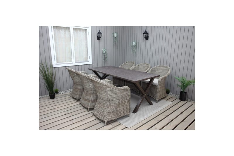 Utendørs møbelgruppe 190 cm Bord & 6 Belize naturlige stoler Brun, Brun