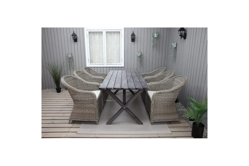 Utendørs møbelgruppe 190 cm Bord & 6 Belize naturlige stoler Grå - Grå - Hagemøbler & utemiljø - Hagegruppe - Spisegrupper hage