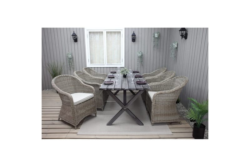 Utendørs møbelgruppe 190 cm Bord & 6 Belize naturlige stoler Grå - Grå - Hagemøbler & utemiljø - Hagegruppe - Spisegrupper hage