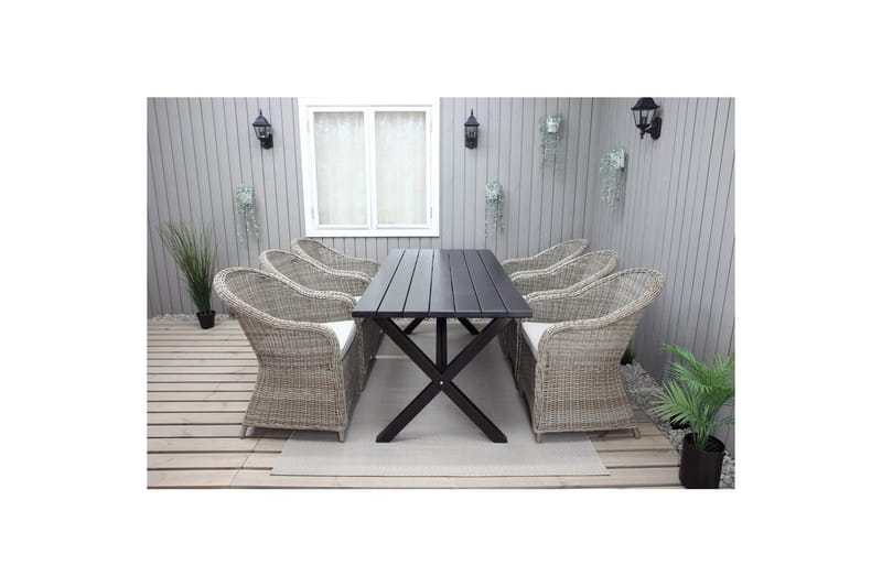 Utendørs møbelgruppe 190 cm Bord & 6 Belize naturlige stoler Svart - Svart - Hagemøbler & utemiljø - Hagegruppe - Spisegrupper hage