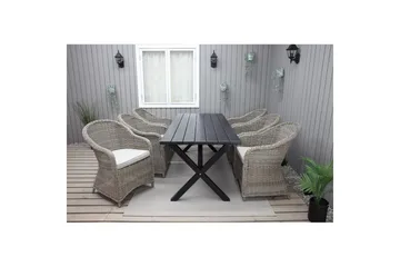 Utendørs møbelgruppe 190 cm Bord & 6 Belize naturlige stoler Svart - Svart - Hagemøbler & utemiljø - Hagegruppe - Spisegrupper hage