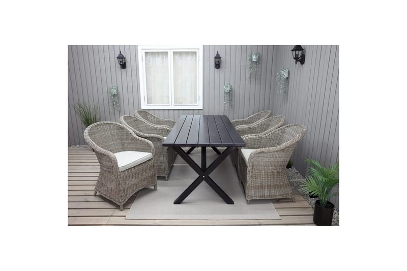 Utendørs møbelgruppe 190 cm Bord & 6 Belize naturlige stoler Svart - Svart - Hagemøbler & utemiljø - Hagegruppe - Spisegrupper hage