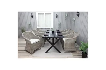 Utendørs møbelgruppe 190 cm Bord & 6 Belize naturlige stoler Svart - Svart - Hagemøbler & utemiljø - Hagegruppe - Spisegrupper hage