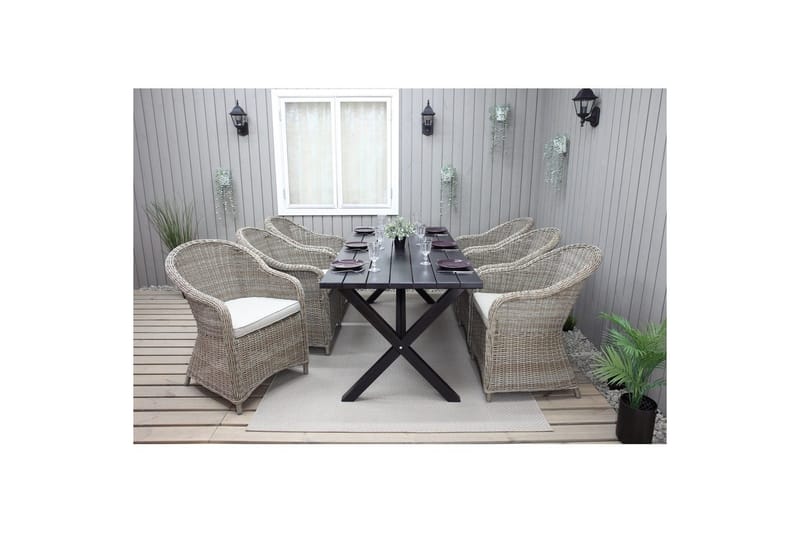 Utendørs møbelgruppe 190 cm Bord & 6 Belize naturlige stoler Svart - Svart - Hagemøbler & utemiljø - Hagegruppe - Spisegrupper hage