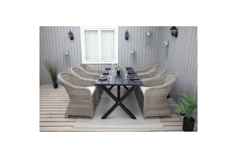 Utendørs møbelgruppe 190 cm Bord & 6 Belize naturlige stoler Svart - Svart - Hagemøbler & utemiljø - Hagegruppe - Spisegrupper hage