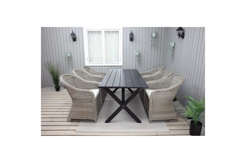 Utendørs møbelgruppe 190 cm Bord & 6 Belize naturlige stoler Svart - Svart - Hagemøbler & utemiljø - Hagegruppe - Spisegrupper hage