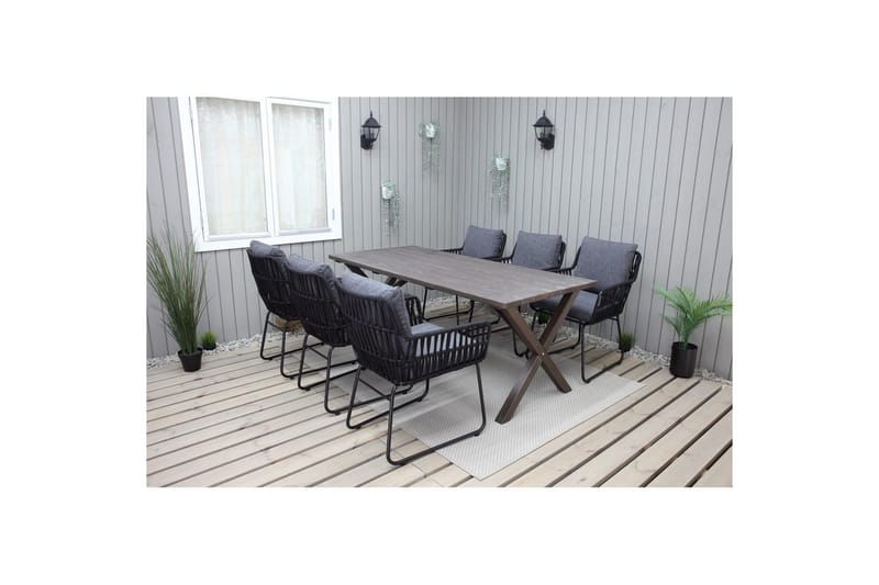 Utendørs møbelgruppe 190 cm Bord & 6 Levanto grå stoler Brun - Brun - Hagemøbler & utemiljø - Hagegruppe - Spisegrupper hage