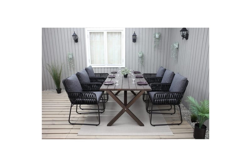 Utendørs møbelgruppe 190 cm Bord & 6 Levanto grå stoler Brun - Brun - Hagemøbler & utemiljø - Hagegruppe - Spisegrupper hage