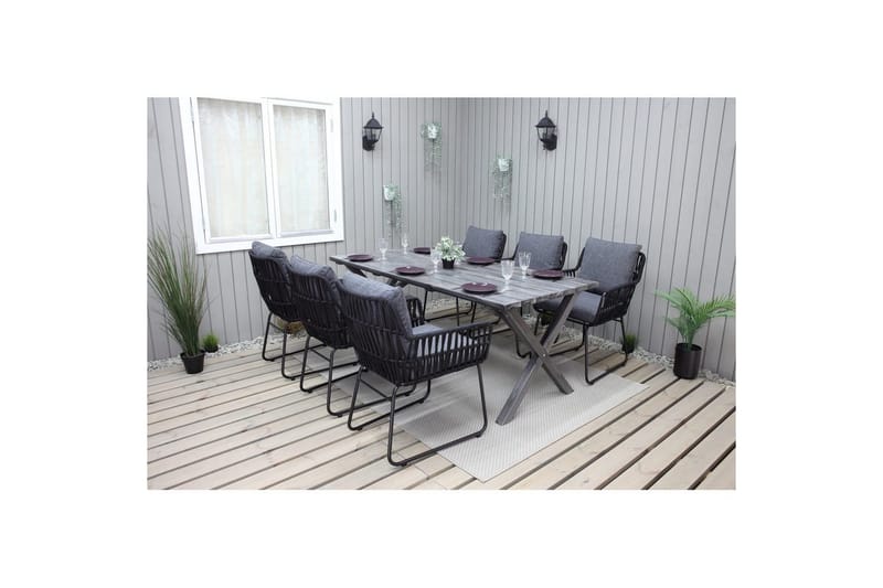 Utendørs møbelgruppe 190 cm Bord & 6 Levanto grå stoler Grå - Grå - Hagemøbler & utemiljø - Hagegruppe - Spisegrupper hage