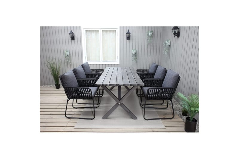 Utendørs møbelgruppe 190 cm Bord & 6 Levanto grå stoler Grå - Grå - Hagemøbler & utemiljø - Hagegruppe - Spisegrupper hage