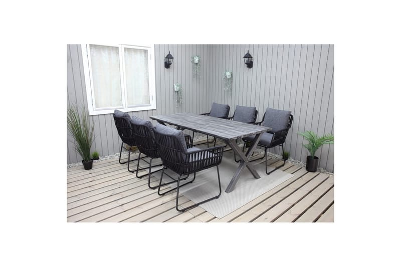 Utendørs møbelgruppe 190 cm Bord & 6 Levanto grå stoler Grå - Grå - Hagemøbler & utemiljø - Hagegruppe - Spisegrupper hage