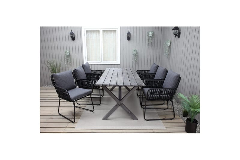 Utendørs møbelgruppe 190 cm Bord & 6 Levanto grå stoler Grå - Grå - Hagemøbler & utemiljø - Hagegruppe - Spisegrupper hage