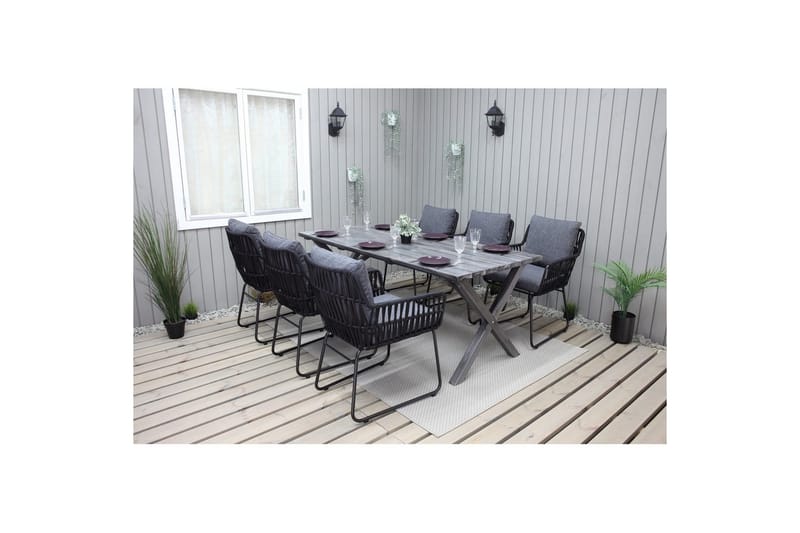 Utendørs møbelgruppe 190 cm Bord & 6 Levanto grå stoler Grå - Grå - Hagemøbler & utemiljø - Hagegruppe - Spisegrupper hage