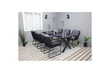Utendørs møbelgruppe 190 cm Bord & 6 Levanto grå stoler Svart - Svart - Hagemøbler & utemiljø - Hagegruppe - Spisegrupper hage
