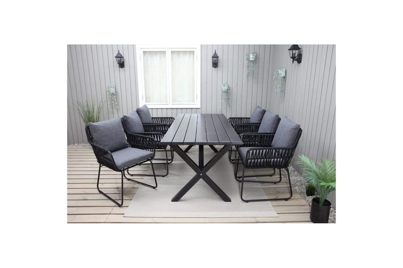 Utendørs møbelgruppe 190 cm Bord & 6 Levanto grå stoler Svart - Svart - Hagemøbler & utemiljø - Hagegruppe - Spisegrupper hage