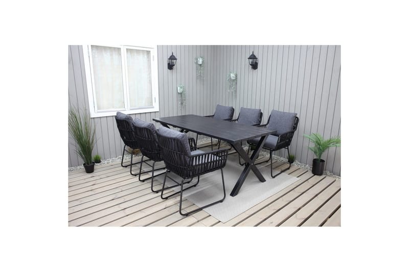 Utendørs møbelgruppe 190 cm Bord & 6 Levanto grå stoler Svart, Svart