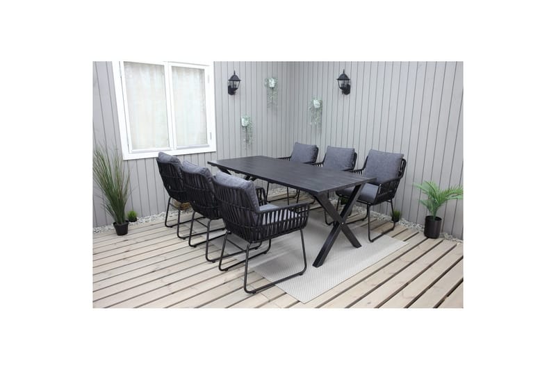 Utendørs møbelgruppe 190 cm Bord & 6 Levanto grå stoler Svart - Svart - Hagemøbler & utemiljø - Hagegruppe - Spisegrupper hage