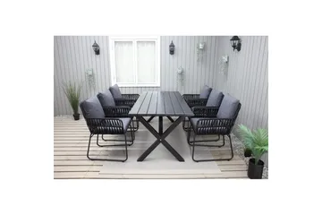 Utendørs møbelgruppe 190 cm Bord & 6 Levanto grå stoler Svart - Svart - Hagemøbler & utemiljø - Hagegruppe - Spisegrupper hage