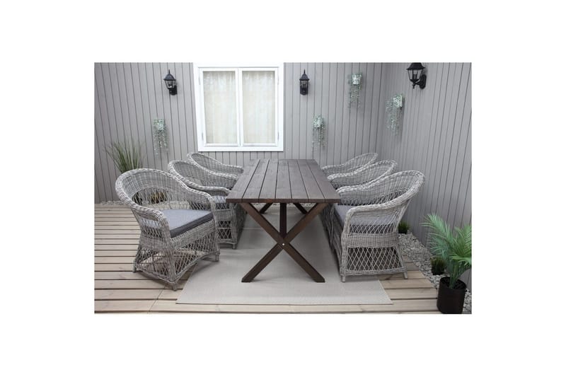 Utendørs møbelgruppe 190 cm Bord & 6 Merida grå stoler Brun - Brun - Hagemøbler & utemiljø - Hagegruppe - Spisegrupper hage