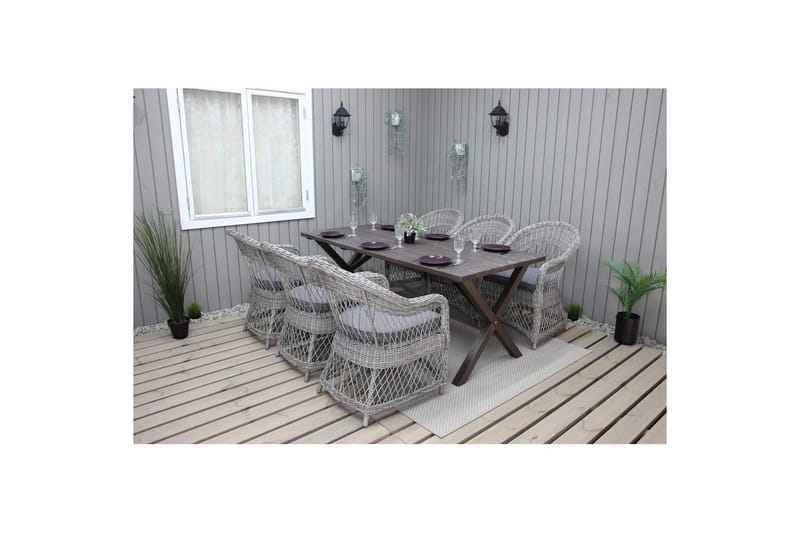 Utendørs møbelgruppe 190 cm Bord & 6 Merida grå stoler Brun - Brun - Hagemøbler & utemiljø - Hagegruppe - Spisegrupper hage