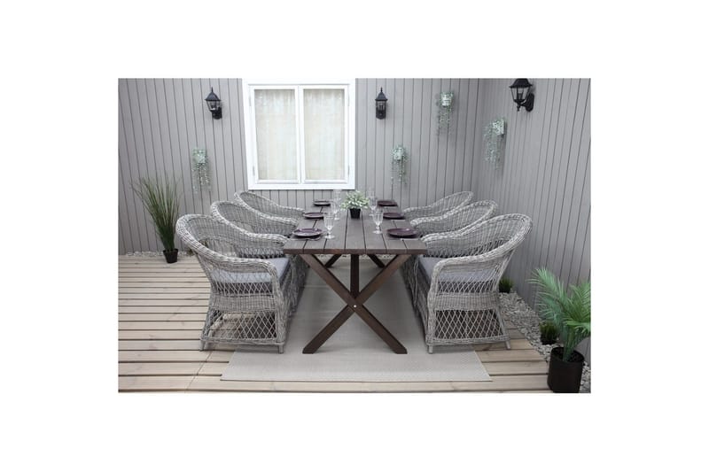 Utendørs møbelgruppe 190 cm Bord & 6 Merida grå stoler Brun - Brun - Hagemøbler & utemiljø - Hagegruppe - Spisegrupper hage