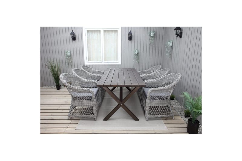 Utendørs møbelgruppe 190 cm Bord & 6 Merida grå stoler Brun - Brun - Hagemøbler & utemiljø - Hagegruppe - Spisegrupper hage