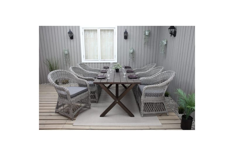 Utendørs møbelgruppe 190 cm Bord & 6 Merida grå stoler Brun - Brun - Hagemøbler & utemiljø - Hagegruppe - Spisegrupper hage