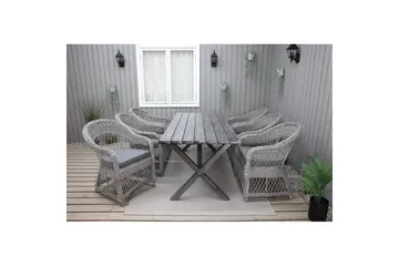 Utendørs møbelgruppe 190 cm Bord & 6 Merida grå stoler Grå - Grå - Hagemøbler & utemiljø - Hagegruppe - Spisegrupper hage