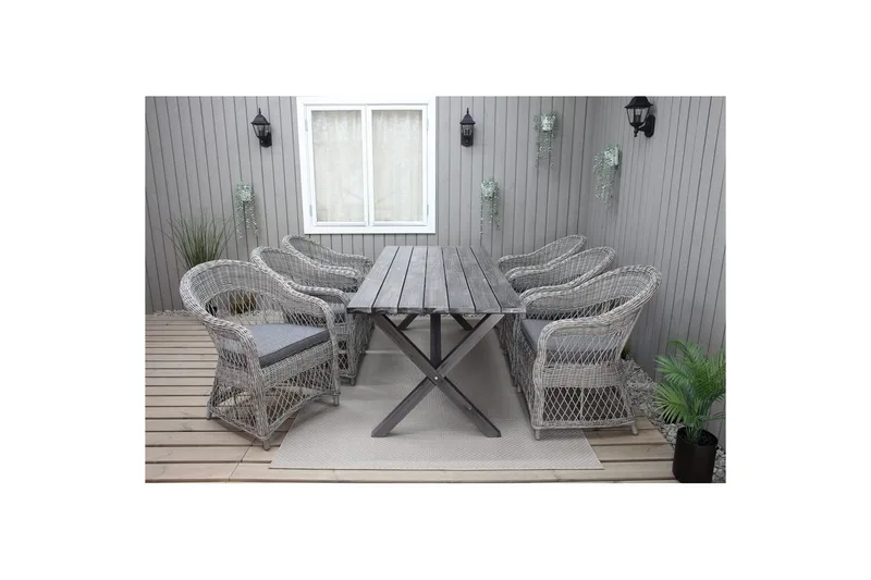 Utendørs møbelgruppe 190 cm Bord & 6 Merida grå stoler Grå - Grå - Hagemøbler & utemiljø - Hagegruppe - Spisegrupper hage