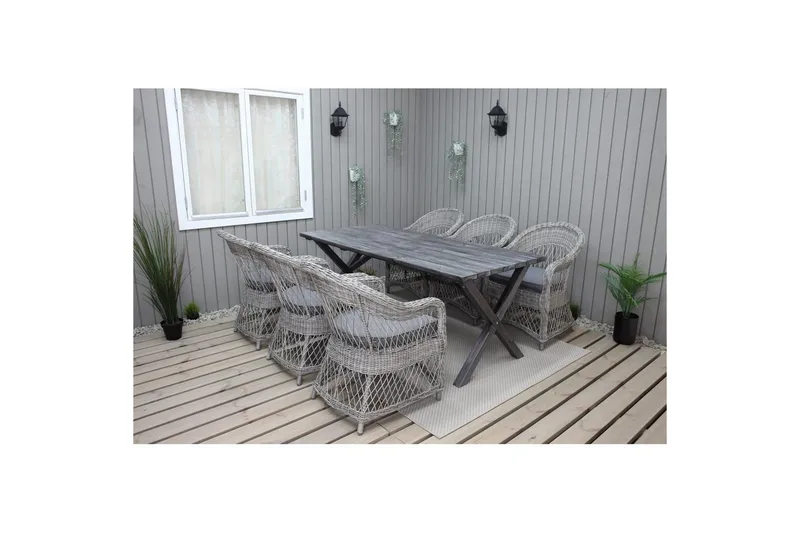 Utendørs møbelgruppe 190 cm Bord & 6 Merida grå stoler Grå - Grå - Hagemøbler & utemiljø - Hagegruppe - Spisegrupper hage