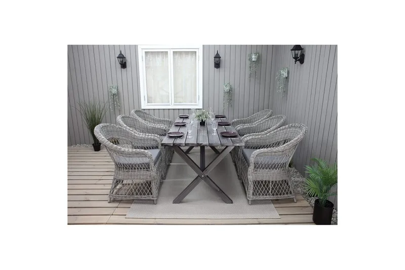 Utendørs møbelgruppe 190 cm Bord & 6 Merida grå stoler Grå - Grå - Hagemøbler & utemiljø - Hagegruppe - Spisegrupper hage