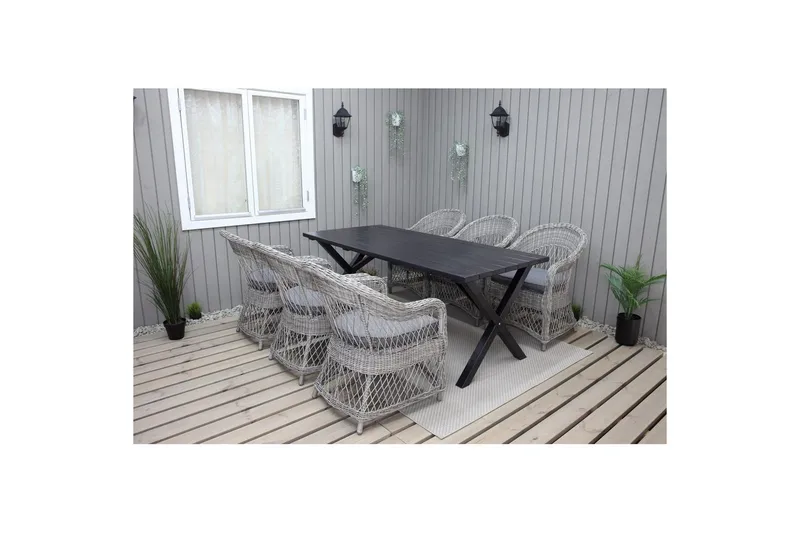 Utendørs møbelgruppe 190 cm Bord & 6 Merida grå stoler Svart, Svart