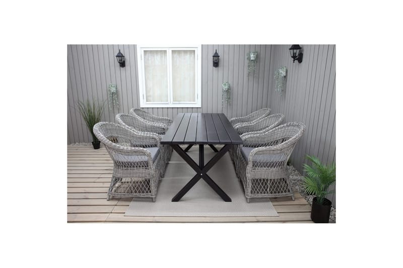 Utendørs møbelgruppe 190 cm Bord & 6 Merida grå stoler Svart - Svart - Hagemøbler & utemiljø - Hagegruppe - Spisegrupper hage