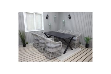 Utendørs møbelgruppe 190 cm Bord & 6 Merida grå stoler Svart
