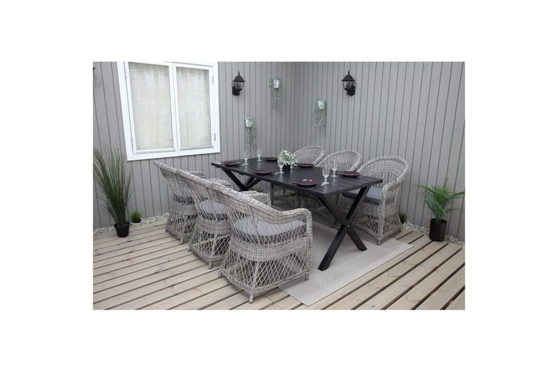 Utendørs møbelgruppe 190 cm Bord & 6 Merida grå stoler Svart - Svart - Hagemøbler & utemiljø - Hagegruppe - Spisegrupper hage