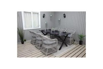 Utendørs møbelgruppe 190 cm Bord & 6 Merida grå stoler Svart - Svart - Hagemøbler & utemiljø - Hagegruppe - Spisegrupper hage