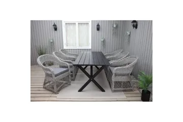 Utendørs møbelgruppe 190 cm Bord & 6 Merida grå stoler Svart - Svart - Hagemøbler & utemiljø - Hagegruppe - Spisegrupper hage