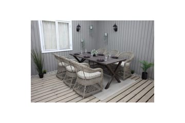 Utendørs møbelgruppe 190 cm Bord & 6 Merida naturlige stoler Brun - Brun - Hagemøbler & utemiljø - Hagegruppe - Spisegrupper hage