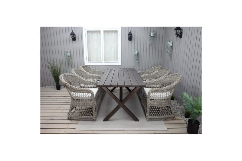 Utendørs møbelgruppe 190 cm Bord & 6 Merida naturlige stoler Brun - Brun - Hagemøbler & utemiljø - Hagegruppe - Spisegrupper hage
